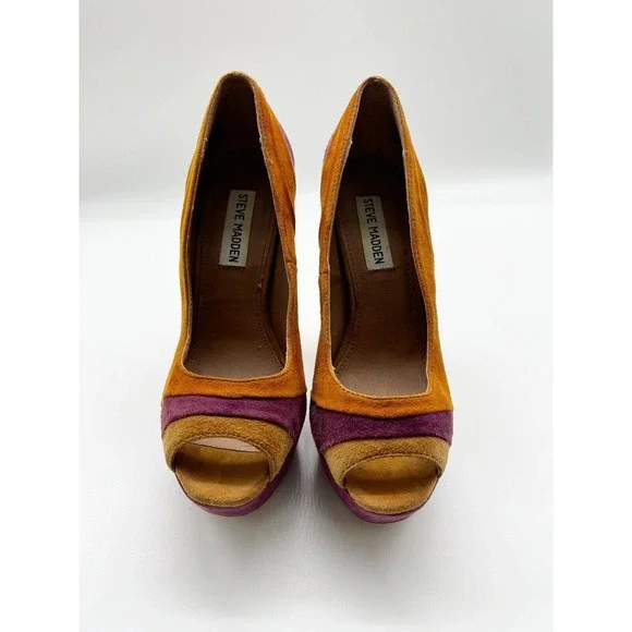 Steve Madden Gaayle Brown Leather Suede Ultra High Heel Peep Toe Pumps Size 6.5 - Picture 4 of 11